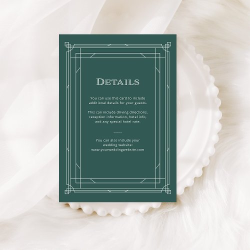 Modern Deco  Holiday Green Wedding Guest Details Enclosure Card