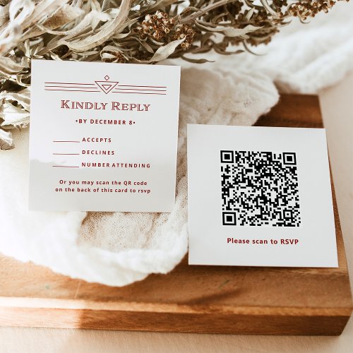 Modern Deco  Holiday Red RSVP with QR code Enclosure Card