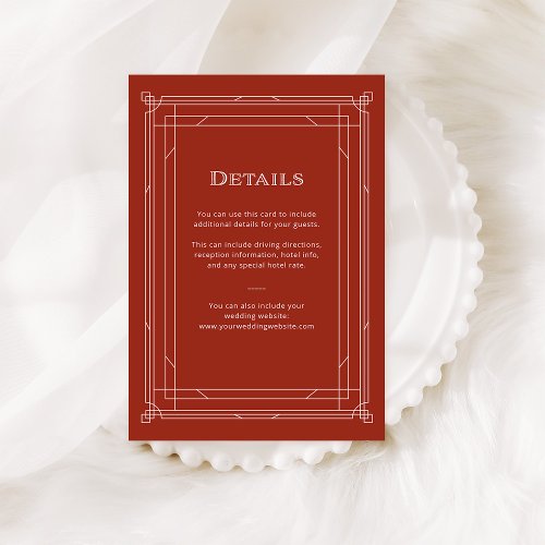 Modern Deco  Holiday Red Wedding Guest Details Enclosure Card
