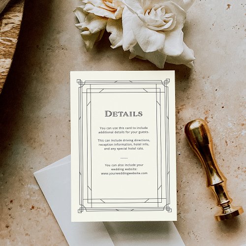 Modern Deco Ivory and Black Wedding Guest Details Enclosure Card