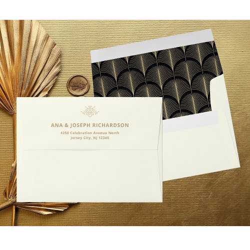 Modern Deco | Ivory Black and Gold Wedding Envelope