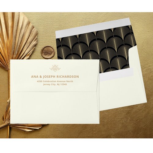 Modern Deco  Ivory Black and Gold Wedding Envelope