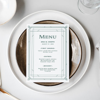 Modern Deco | Light Silver White And Green Wedding Menu by Customize_My_Wedding at Zazzle