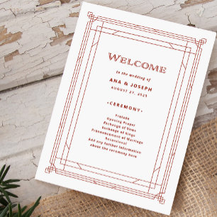Modern Deco Light Silver White and Red Wedding Program