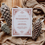 Modern Deco | Light Silver White with Red Wedding Invitation<br><div class="desc">These glamorous wedding invitations feature a modern spin on classic art deco. An ornate,  festive red geometric frame and ornamentation decorate an elegant very light silver/white background for a dramatic,  glamorous and vintage 1920's wedding look that is perfect for your Christmas holiday wedding. Your photo goes onto the back.</div>