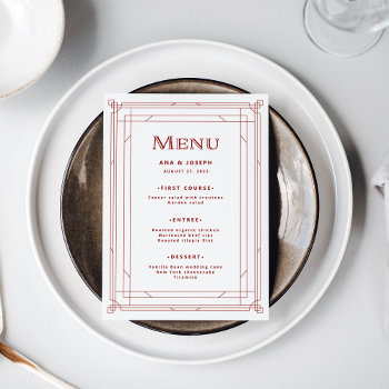 Modern Deco | Light Silver White With Red Wedding Menu by Customize_My_Wedding at Zazzle