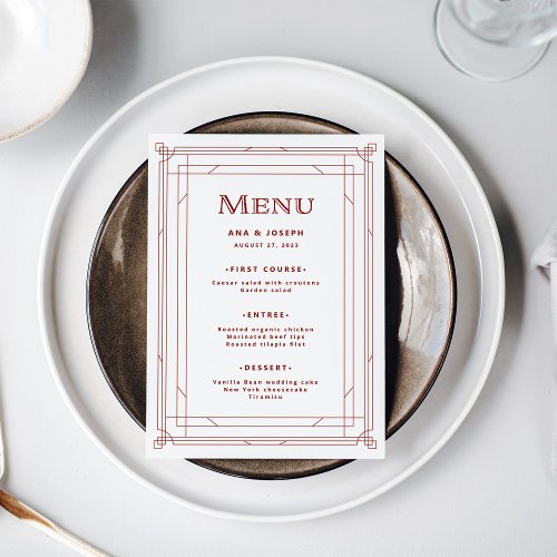 Modern Deco  Light Silver White with Red Wedding Menu