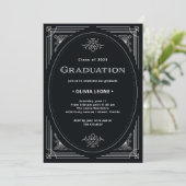 Modern Deco | Onyx Black and White Graduation  Invitation (Standing Front)