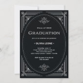 Modern Deco | Onyx Black and White Graduation  Invitation (Front)