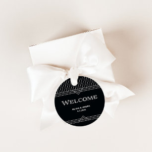 Modern Deco   Onyx Black and White Wedding Welcome Favor Tags