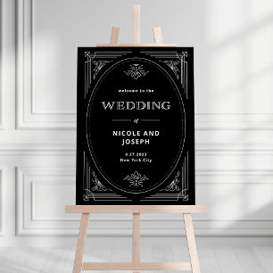 Modern Deco   Onyx Black and White Wedding Welcome Foam Board