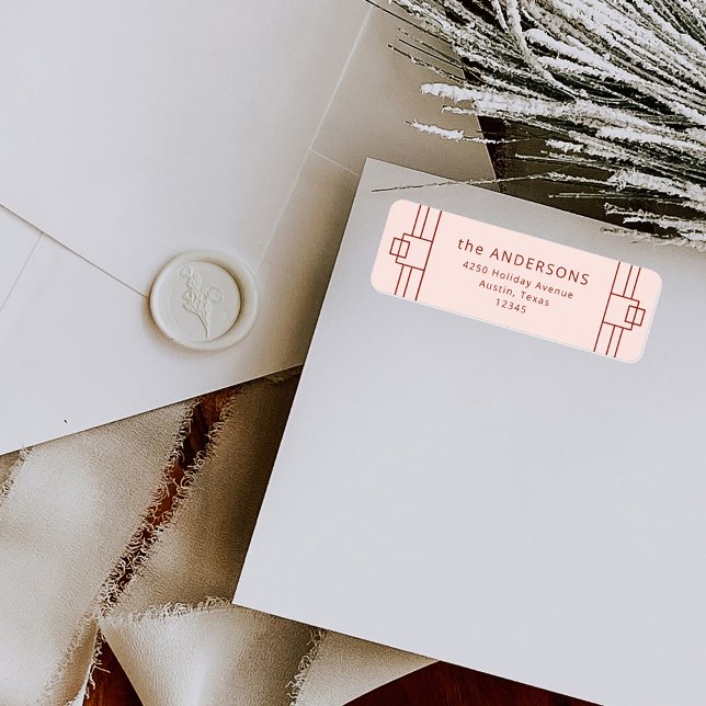 Modern Deco | Pink and Red Label (Elegant, pink and red art deco style address labels to add to your matching Christmas cards)