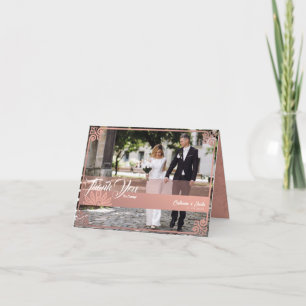 Modern Deco Pink Peacock Photo Wedding Folded Letterpress Thank You Card