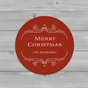 Modern Deco   Red and Blush Pink Merry Christmas Classic Round Sticker