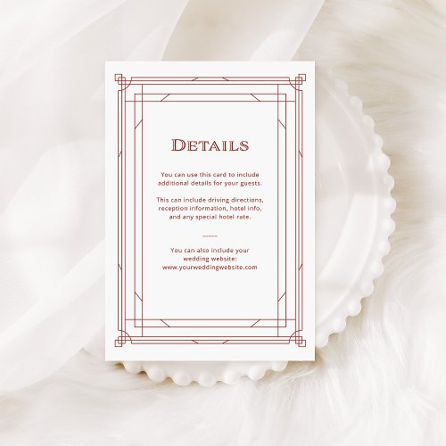 Modern Deco  Red and Silver Wedding Guest Details Enclosure Card