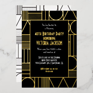 Modern Deco Roaring 20's Gatsby Birthday Party Foil Invitation