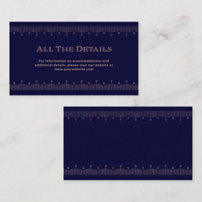 Modern Deco | Rose Gold and Navy Wedding Details Enclosure Card (Front/Back)