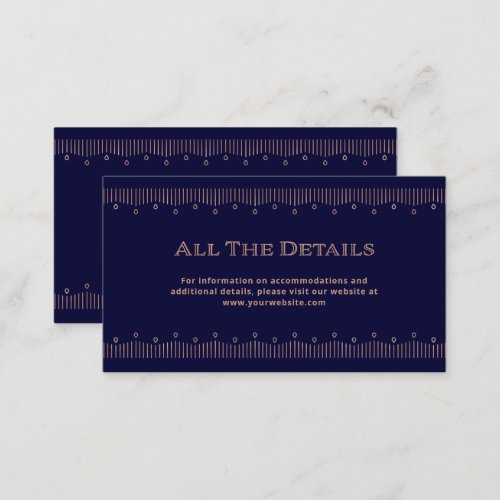 Modern Deco  Rose Gold and Navy Wedding Details Enclosure Card