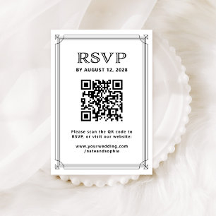 Modern Deco RSVP and QR Code   Black and White Enclosure Card