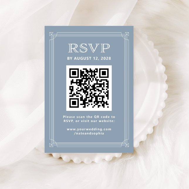 Modern Deco RSVP with QR Code | Dusty Blue Enclosure Card (Creator Uploaded)