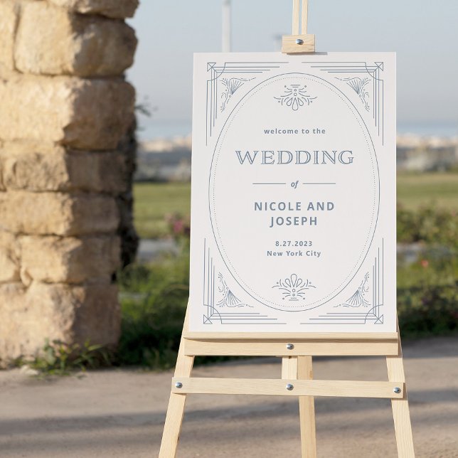 Modern Deco | White and Dusty Blue Wedding Welcome Foam Board (Creator Uploaded)