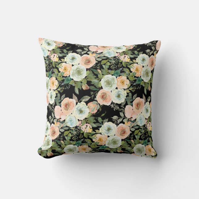 Modern Decor Peach Floral Peonies Throw Pillow (Front)