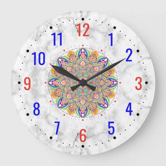 Modern Decor With White Marble Effect - Unusual Large Clock (Front)