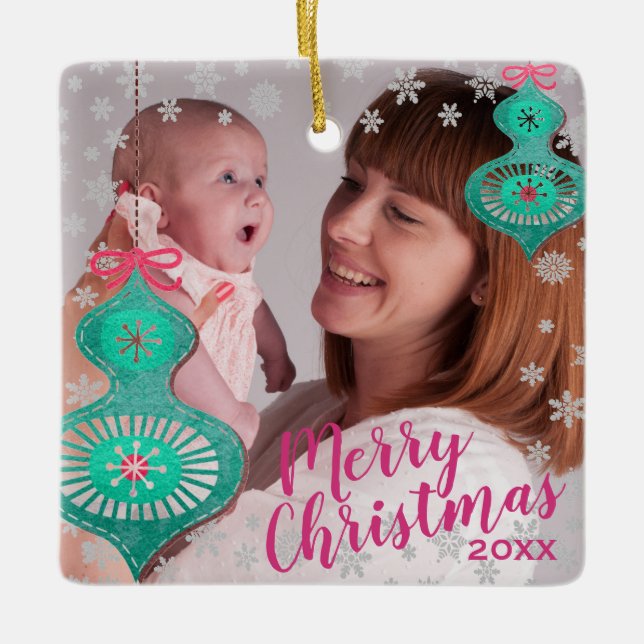 Modern Decorative Baubles Christmas Photo Ceramic Ornament (Front)
