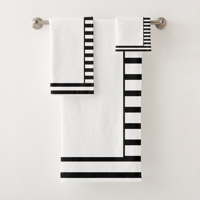Modern Decorative Black and White Stripe Bath Towel Set (Insitu)