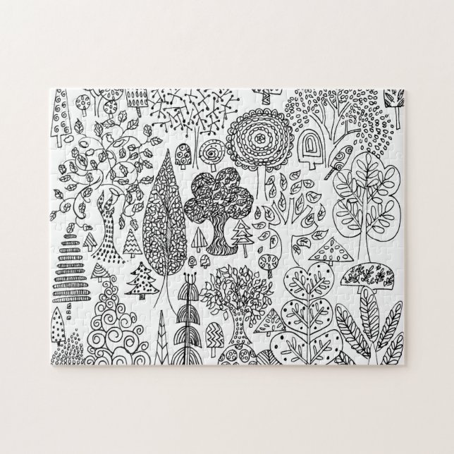 Modern Decorative Black and White Tree Pattern Jigsaw Puzzle (Horizontal)
