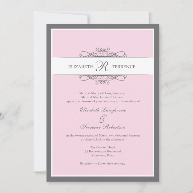 Modern Decorative Blush Wedding Invitation (Front)