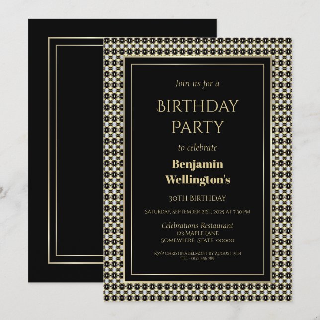 Modern Decorative Border 30th Birthday Party Invitation (Front/Back)