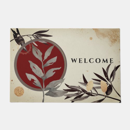 Modern Decorative Burgundy Watercolor Zen Welcome Doormat