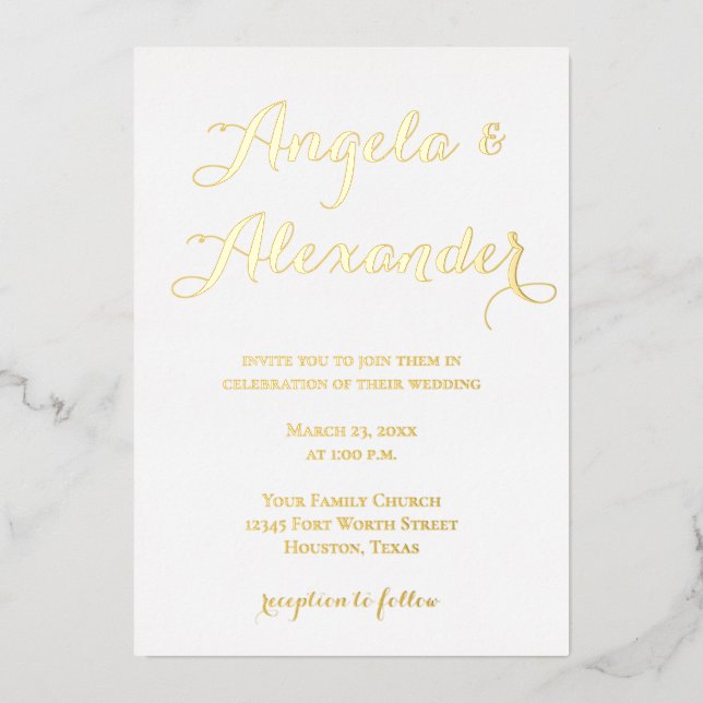 Modern Decorative Calligraphy Wedding Foil Invitation (Front)