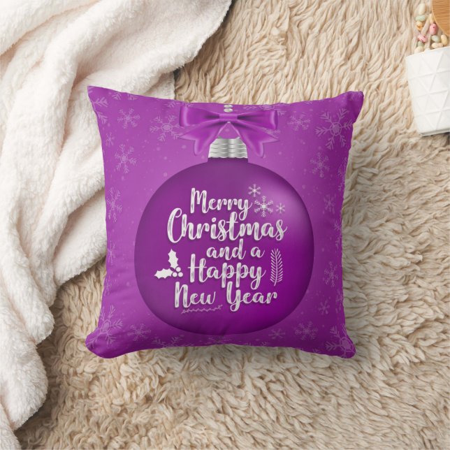 Modern Decorative Christmas Ball with Snowfall  Throw Pillow (Blanket)