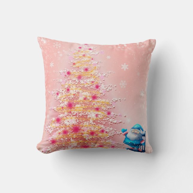 Modern Decorative Christmas Tree Santa Snowflakes Throw Pillow (Front)