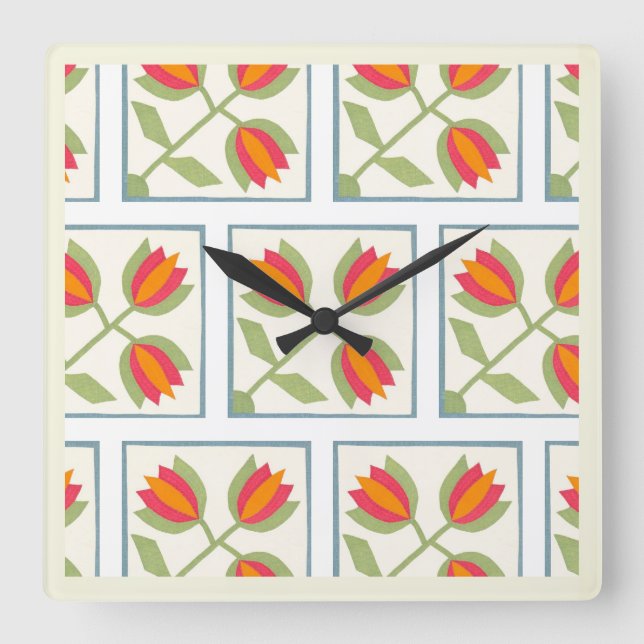 Modern Decorative Flowers Pattern Square Wall Clock (Front)