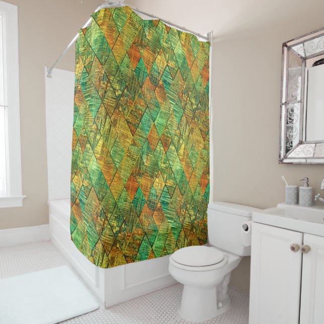 Modern Decorative Geometric Stained Glass Shower Curtain (In Situ)