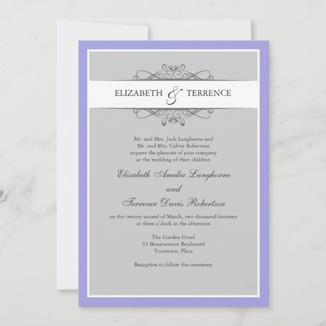 Modern Decorative Grey Wedding Invitation (Front)