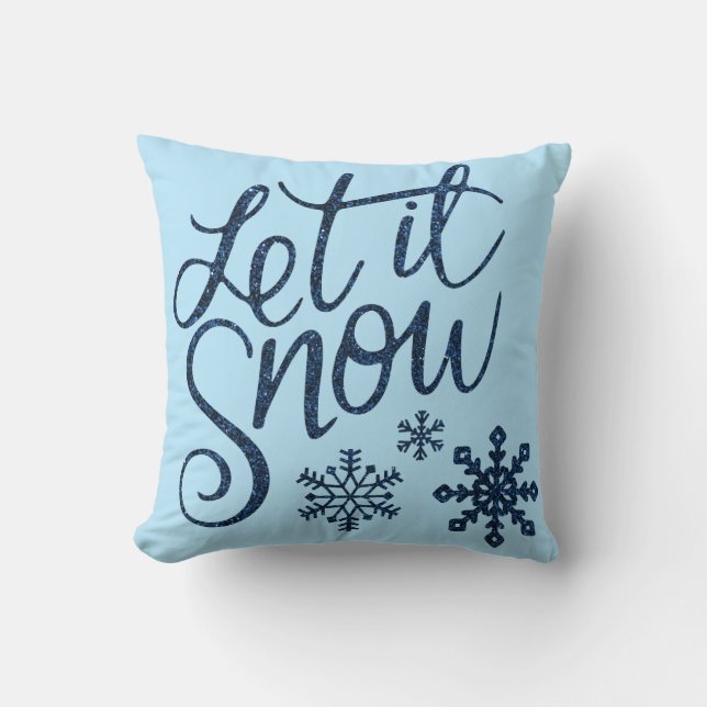 Modern Decorative Let it Snow Crystal Snowflake Throw Pillow (Front)