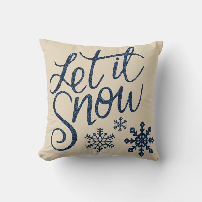 Modern Decorative Let it Snow Crystal Snowflake Throw Pillow (Front)