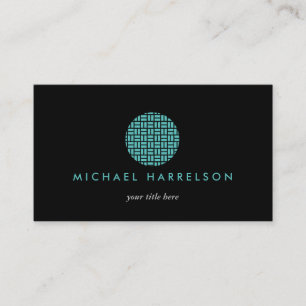 Modern Decorative Logo in Teal on Black Business Card