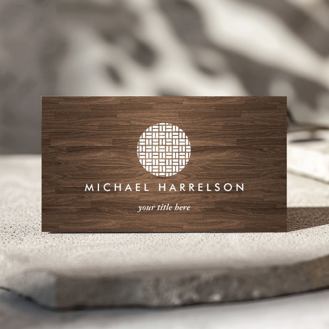Modern Decorative Logo on Warm Woodgrain Business Card (Creator Uploaded)