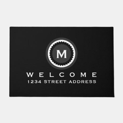 Modern Decorative Monogram Medallion  Welcome Doormat