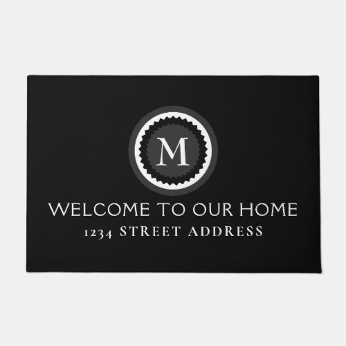 Modern Decorative Monogram Medallion  Welcome Doormat