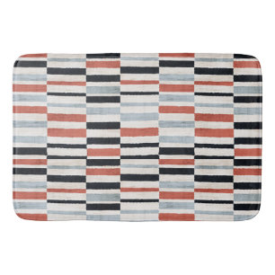 Modern Decorative Rustic Canvas Blue Brown Striped Bath Mat