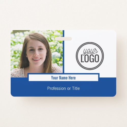 Modern Deep Blue Color Block Photo Name Tag Badge