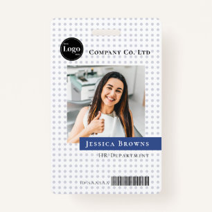 Modern Deep Blue Employee Company Logo Photo QR Badge