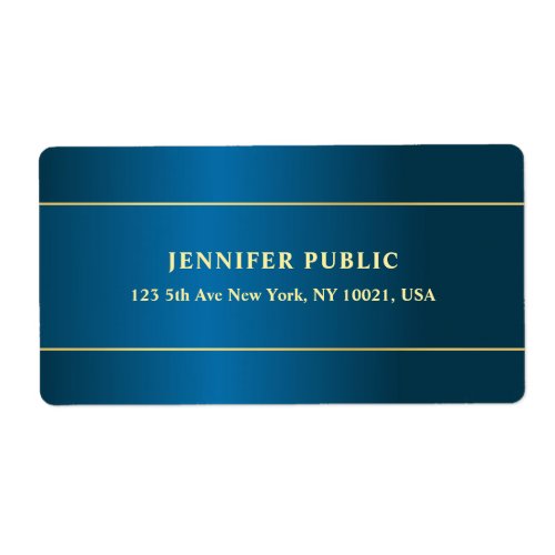 Modern Deep Blue Gold Text Name Template Shipping Label