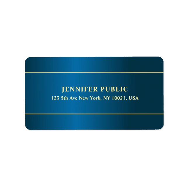 Modern Deep Blue Gold Text Template Professional Label (Front)